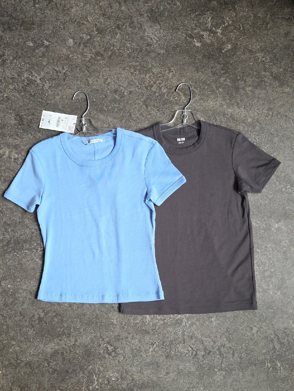 Uniqlo Charcoal & Baby Blue Zara T Shirts NWT Crew Neck Sz S
